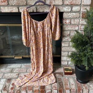 NWOT Billabong Boho‎ Maxi Dress Multicolor Floral Long Sleeve Viscose Women’s M